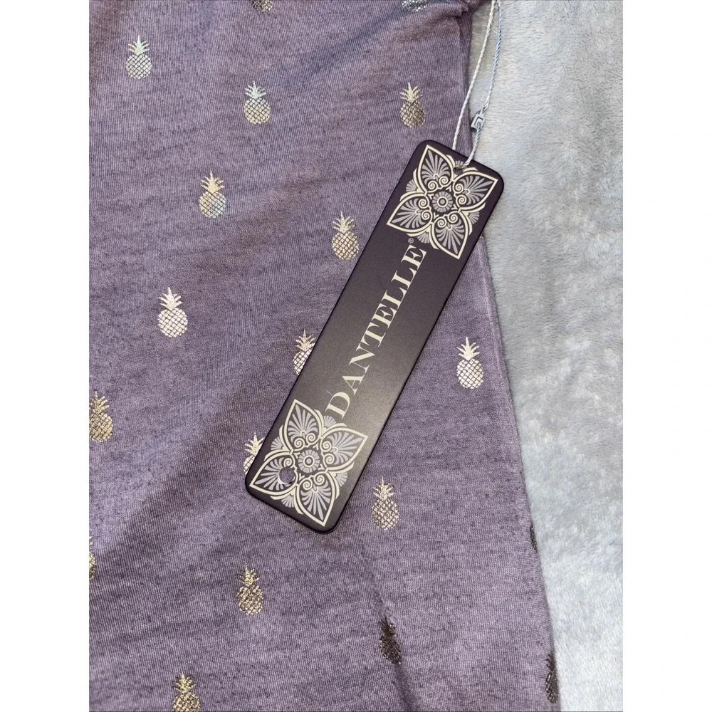 Dantelle Side Tie Tunic Women's M Purple Gold‎ Pineapple Summer Vacation